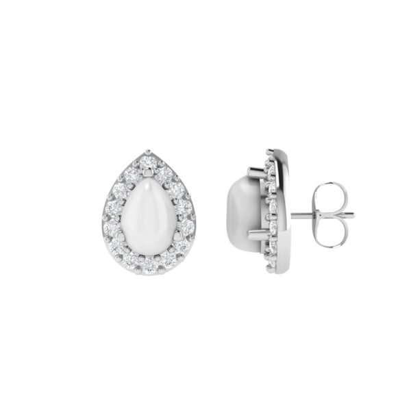 Diana Pear Moonstone and Beaming Diamond Earrings in 18K White Gold (1ct)