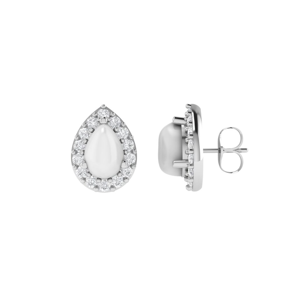 Diana Pear Moonstone and Beaming Diamond Earrings in 18K White Gold (1ct)
