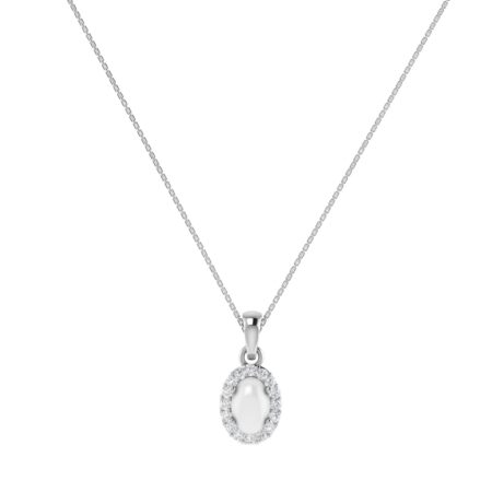 Diana Oval Moonstone and Beaming Diamond Pendant in 18K Gold (0.25ct)