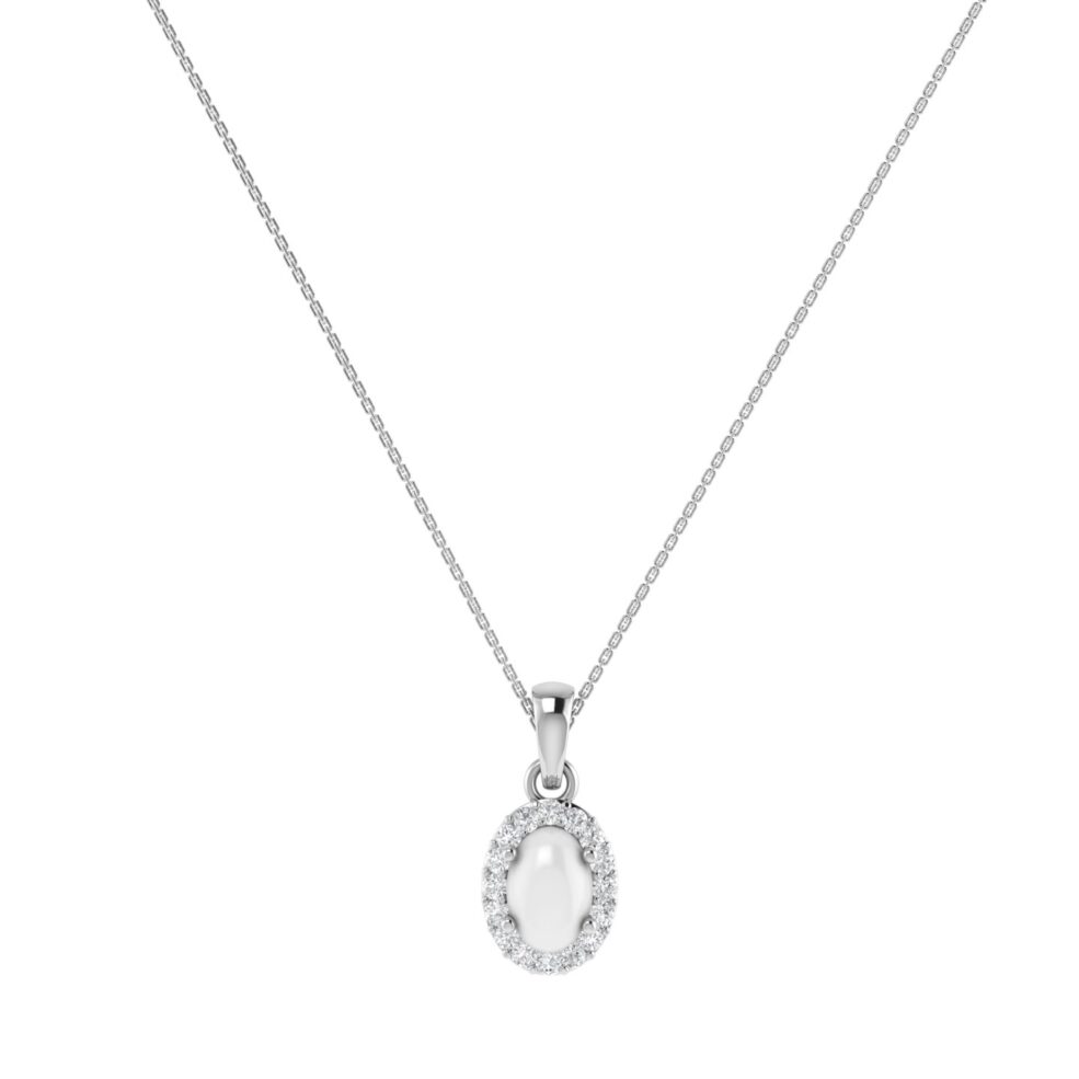 Diana Oval Moonstone and Beaming Diamond Pendant in 18K Gold (0.25ct)