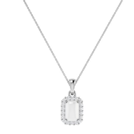 Diana Emerald  Cut Moonstone and Beaming Diamond Pendant in 18K Gold (0.25ct)