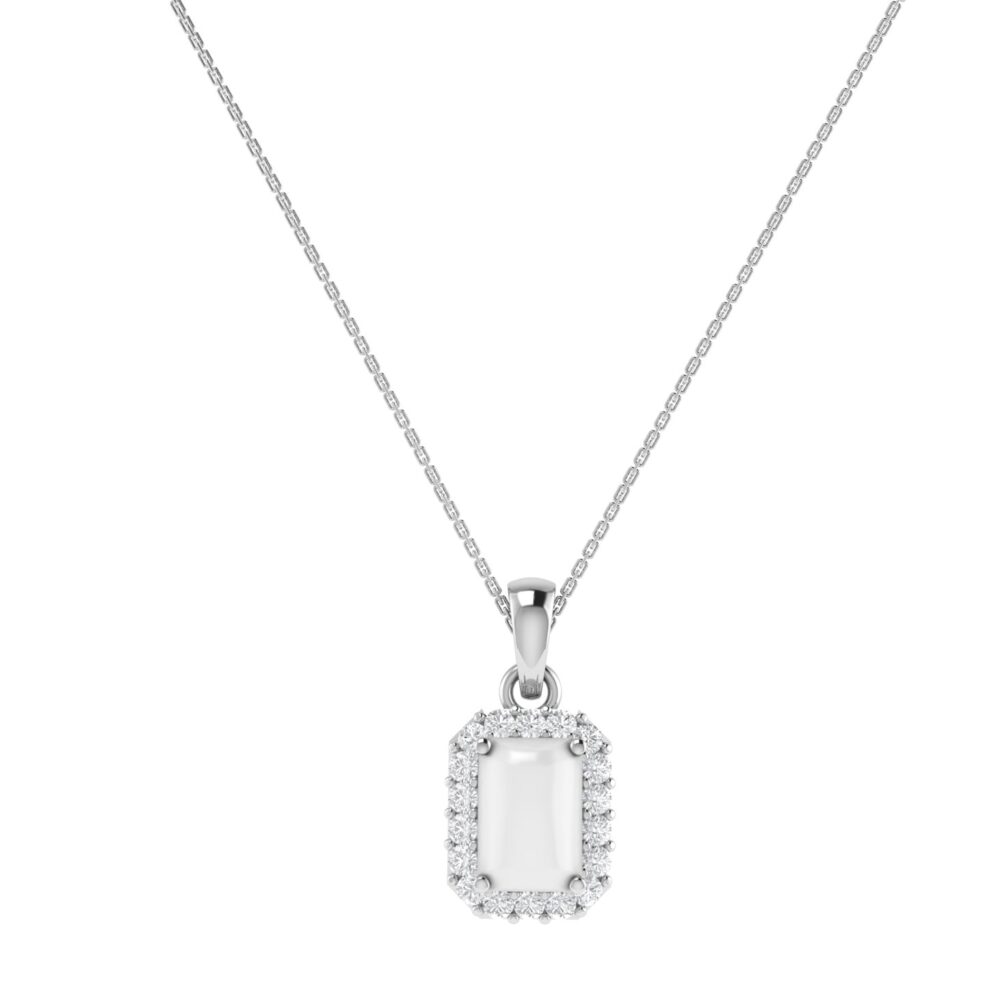 Diana Emerald Cut Moonstone and Beaming Diamond Pendant in 18K Gold (0.25ct)