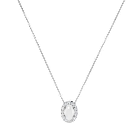 Diana Oval Moonstone and Beaming Diamond Necklace in 18K Gold (0.25ct)