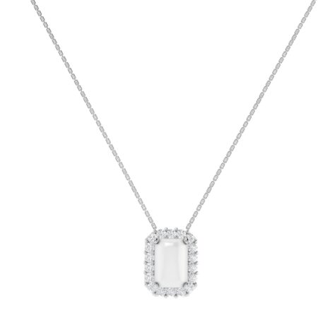 Diana Emerald  Cut Moonstone and Beaming Diamond Necklace in 18K Gold (0.25ct)