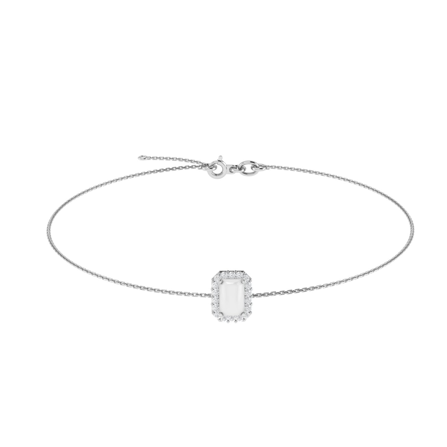 Diana Emerald  Cut Moonstone and Beaming Diamond Bracelet in 18K Gold (0.25ct)