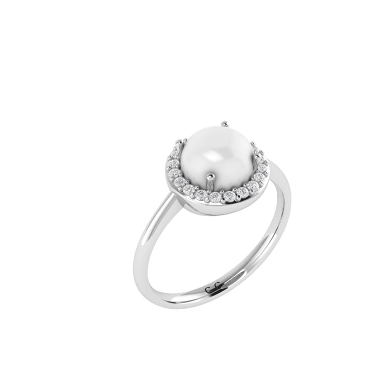 Diana Round Moonstone and Beaming Diamond Ring in 18K White Gold (2.5ct)