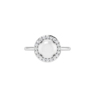 Diana Round Moonstone and Beaming Diamond Ring in 18K White Gold (2.5ct)