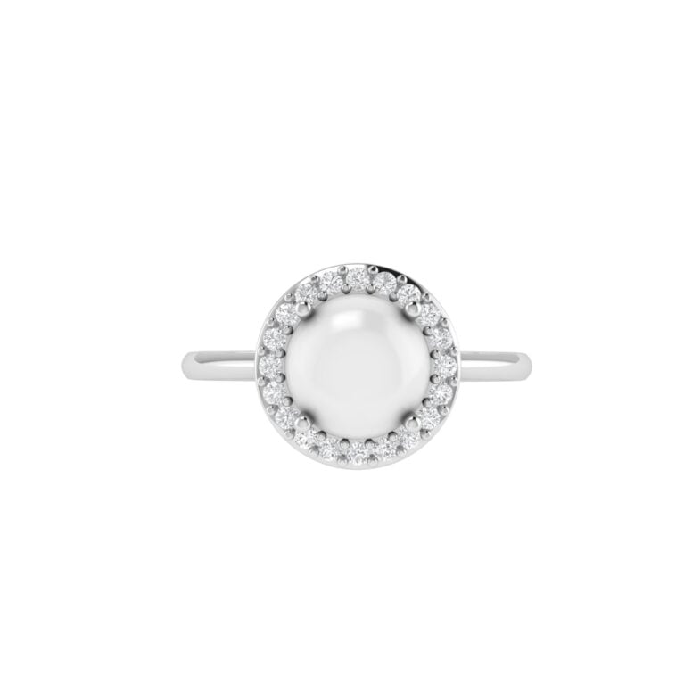 Diana Round Moonstone and Beaming Diamond Ring in 18K White Gold (2.5ct)