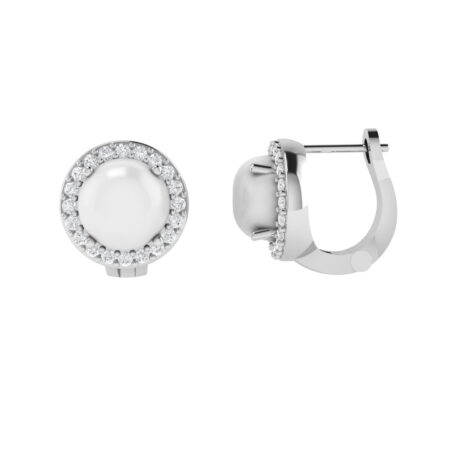 Diana Round Moonstone and Beaming Diamond Earrings in 18K White Gold (5ct)