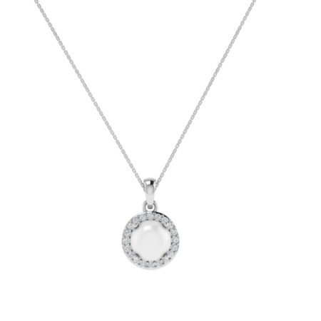 Diana Round Moonstone and Beaming Diamond Pendant in 18K White Gold (2.5ct)