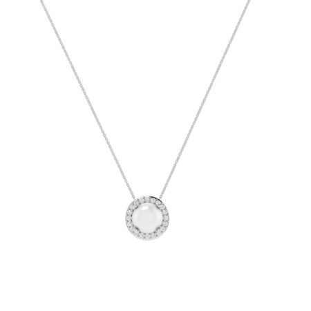 Diana Round Moonstone and Beaming Diamond Necklace in 18K White Gold (2.5ct)