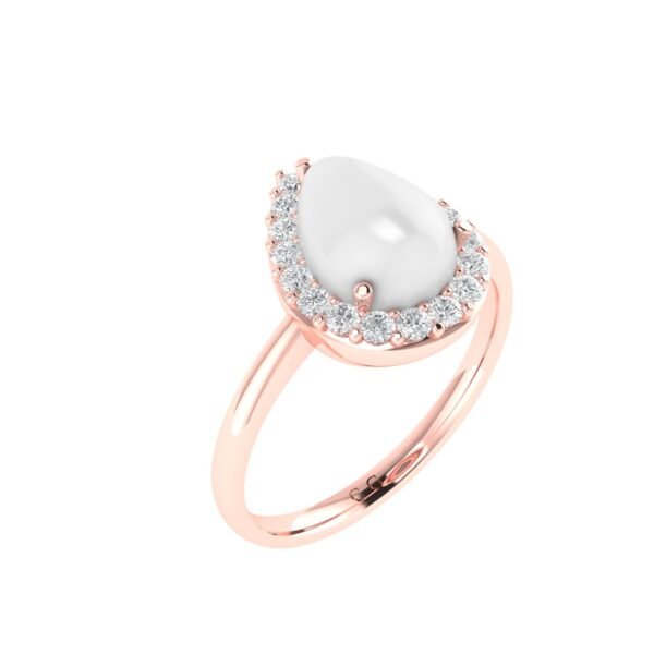 Diana Pear Moonstone and Radiant Diamond Ring in 18K Rose Gold (1.1ct)