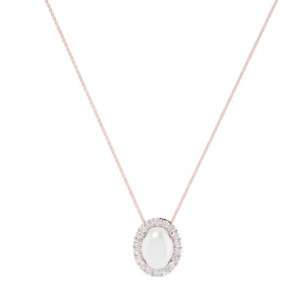 Diana Oval Moonstone and Radiant Diamond Necklace in 18K Rose Gold (2ct)