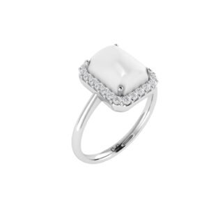 Diana Emerald  Cut Moonstone and Beaming Diamond Ring in 18K Gold (1ct)