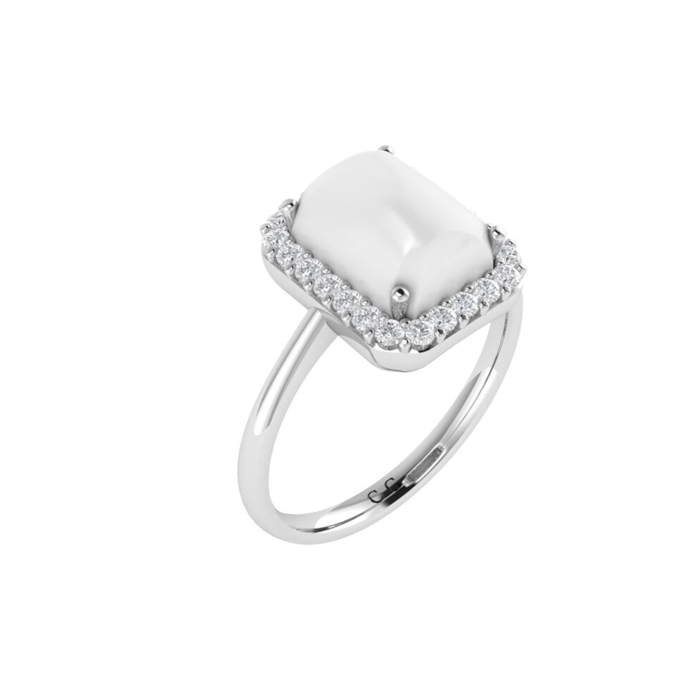 Diana Emerald Cut Moonstone and Beaming Diamond Ring in 18K Gold (1ct)