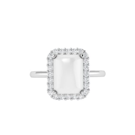 Diana Emerald  Cut Moonstone and Beaming Diamond Ring in 18K Gold (1ct)
