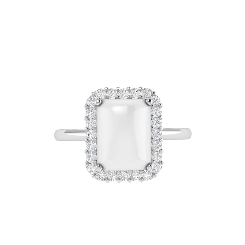 Diana Emerald Cut Moonstone and Beaming Diamond Ring in 18K Gold (1ct)