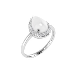 Diana Pear Moonstone and Beaming Diamond Ring in 18K White Gold (1.1ct)