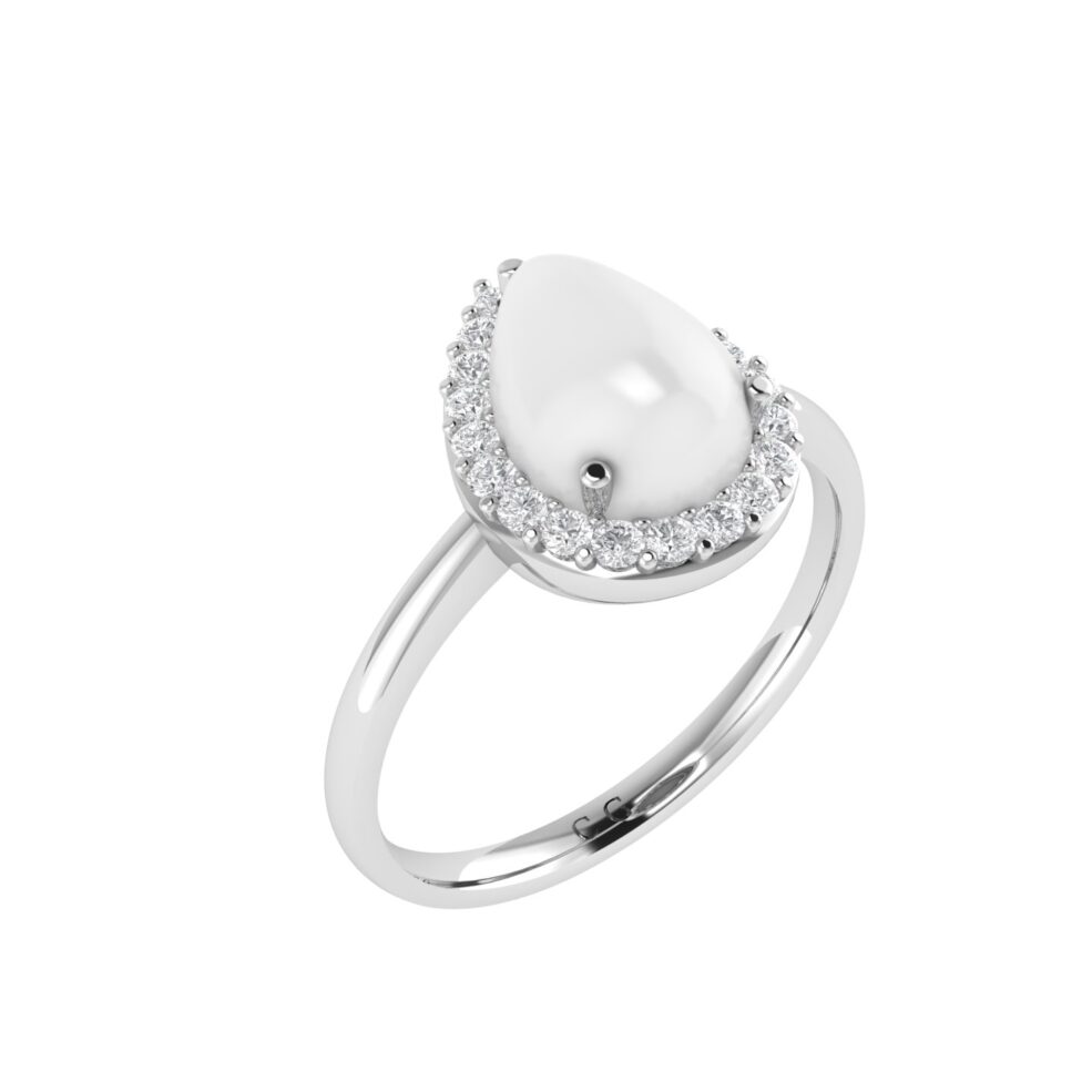 Diana Pear Moonstone and Beaming Diamond Ring in 18K White Gold (1.1ct)
