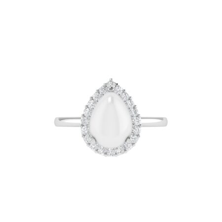 Diana Pear Moonstone and Beaming Diamond Ring in 18K White Gold (1.1ct)