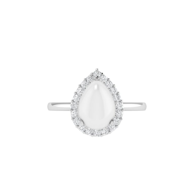 Diana Pear Moonstone and Beaming Diamond Ring in 18K White Gold (1.1ct)