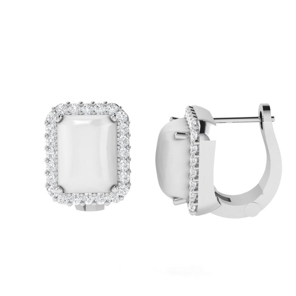 Diana Emerald Cut Moonstone and Beaming Diamond Earrings in 18K Gold (2ct)