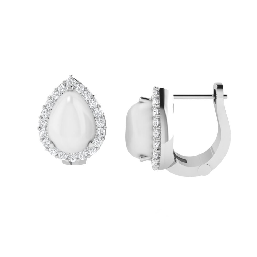 Diana Pear Moonstone and Beaming Diamond Earrings in 18K White Gold (2.2ct)
