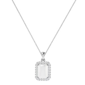 Diana Emerald  Cut Moonstone and Beaming Diamond Pendant in 18K Gold (1ct)