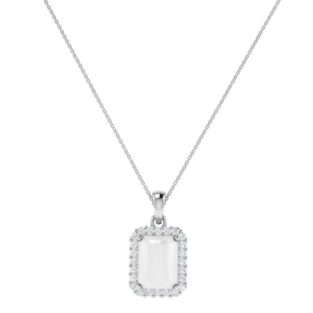 Diana Emerald  Cut Moonstone and Beaming Diamond Pendant in 18K Gold (1ct)