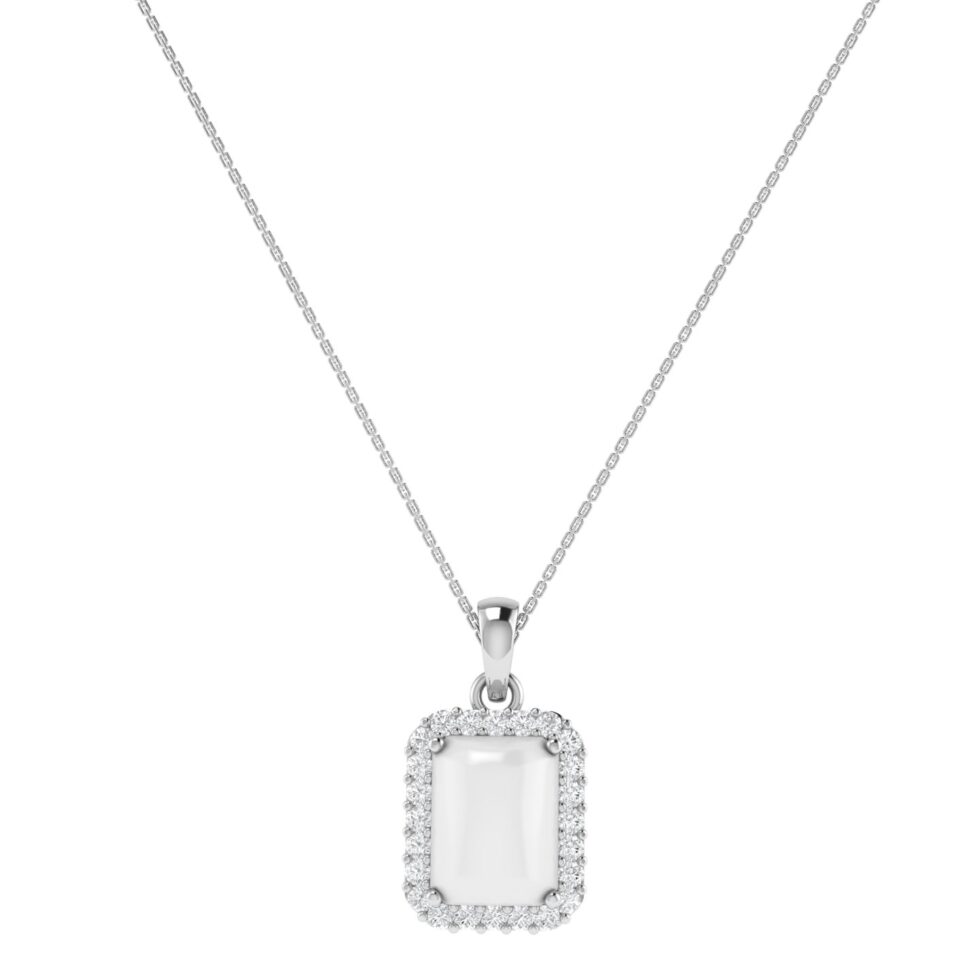 Diana Emerald  Cut Moonstone and Beaming Diamond Pendant in 18K Gold (1ct)