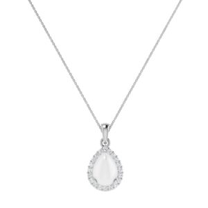 Diana Pear Moonstone and Beaming Diamond Pendant in 18K White Gold (1.1ct)