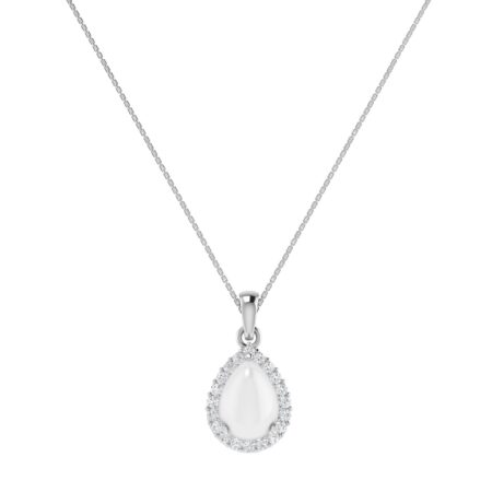 Diana Pear Moonstone and Beaming Diamond Pendant in 18K White Gold (1.1ct)