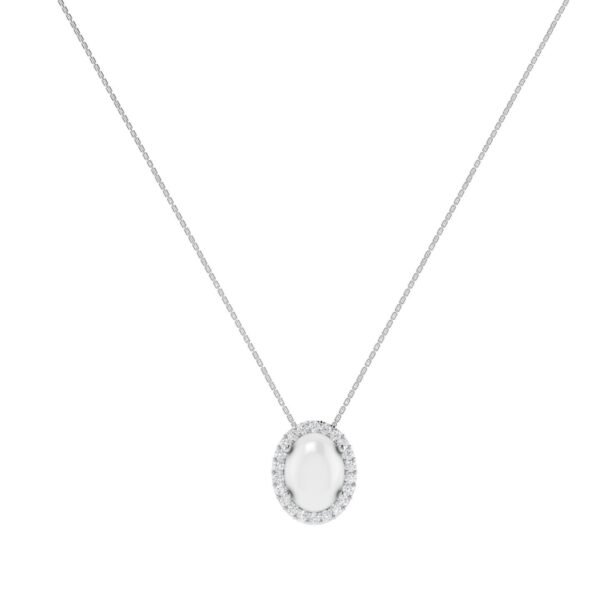 Diana Oval Moonstone and Beaming Diamond Necklace in 18K Gold (1ct)