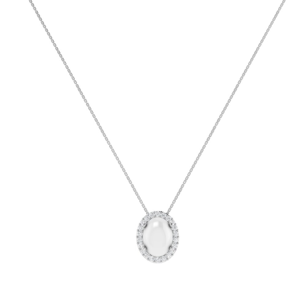 Diana Oval Moonstone and Beaming Diamond Necklace in 18K Gold (1ct)