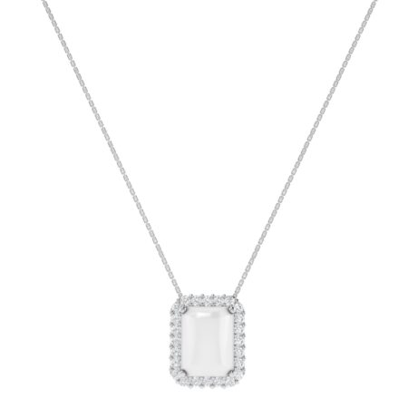 Diana Emerald  Cut Moonstone and Beaming Diamond Necklace in 18K Gold (1ct)