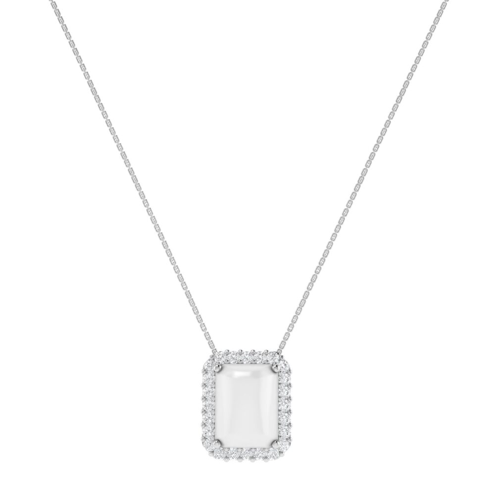 Diana Emerald  Cut Moonstone and Beaming Diamond Necklace in 18K Gold (1ct)