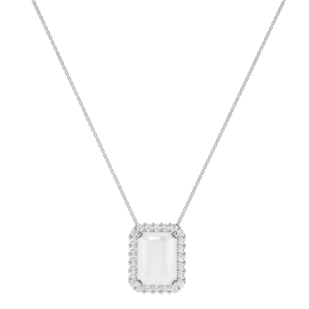 Diana Emerald Cut Moonstone and Beaming Diamond Necklace in 18K Gold (1ct)