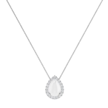 Diana Pear Moonstone and Beaming Diamond Necklace in 18K White Gold (1.1ct)