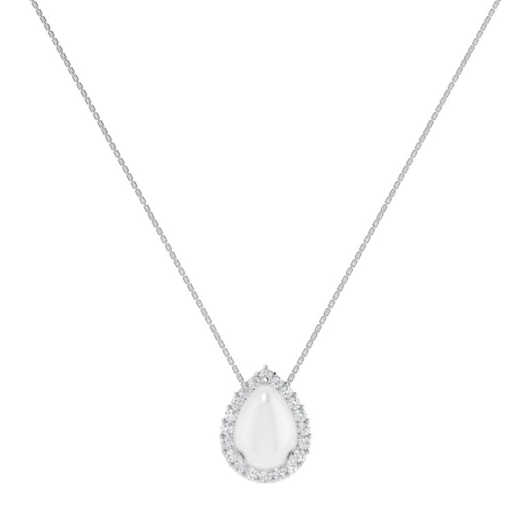 Diana Pear Moonstone and Beaming Diamond Necklace in 18K White Gold (1.1ct)