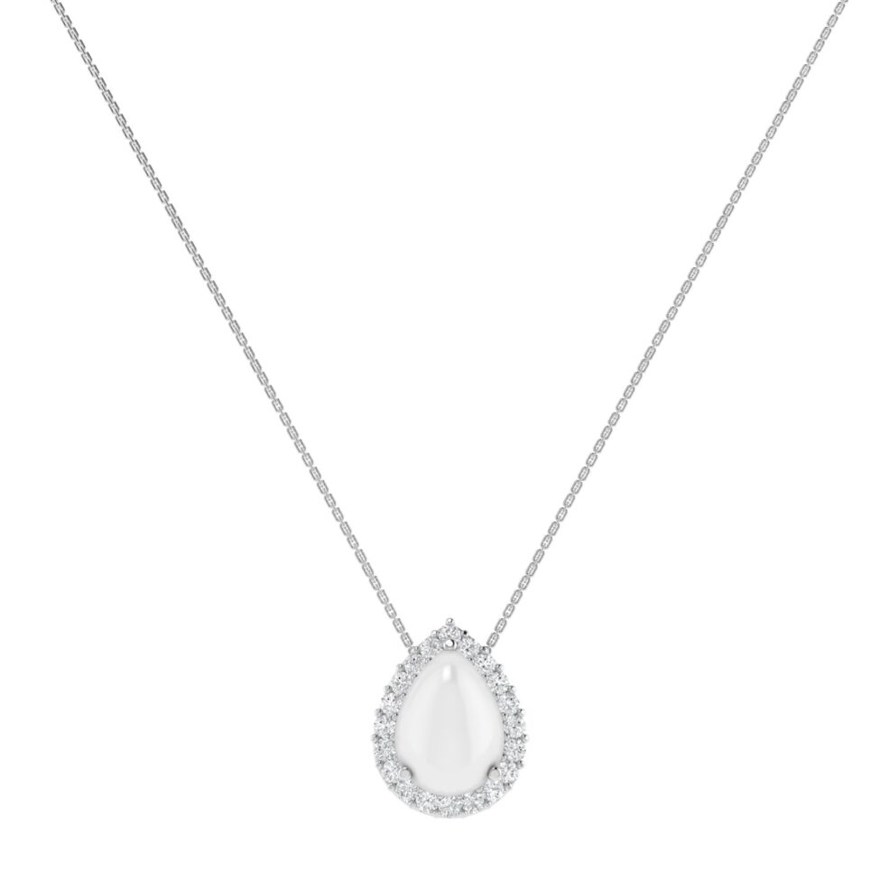 Diana Pear Moonstone and Beaming Diamond Necklace in 18K White Gold (1.1ct)