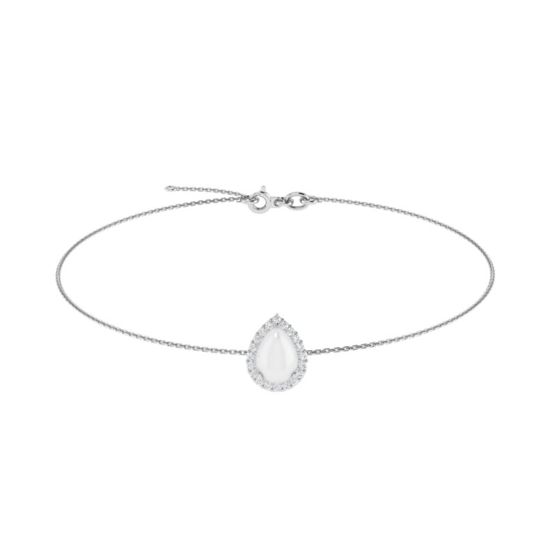 Diana Pear Moonstone and Beaming Diamond Bracelet in 18K White Gold (1.1ct)