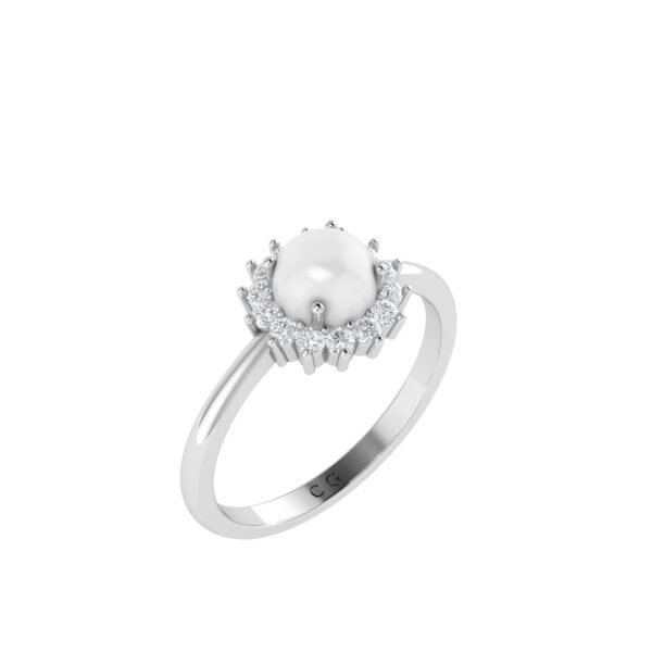 Diana Round Moonstone and Beaming Diamond Ring in 18K White Gold (1ct)