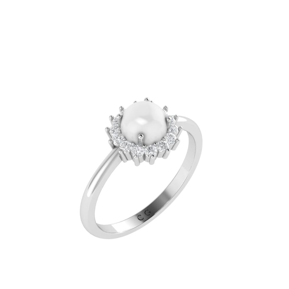 Diana Round Moonstone and Beaming Diamond Ring in 18K Gold (0.56ct)