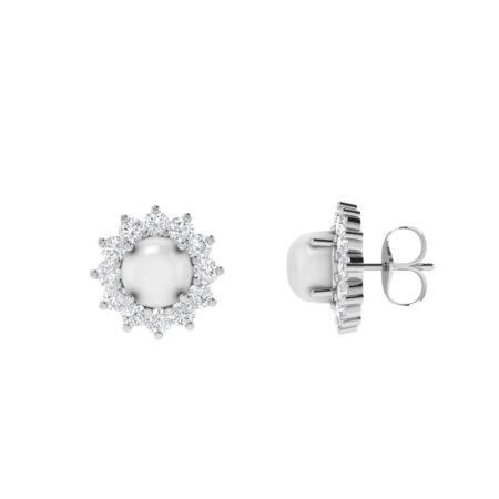 Diana Round Moonstone and Shining Diamond Earrings in 18K White Gold (2ct)
