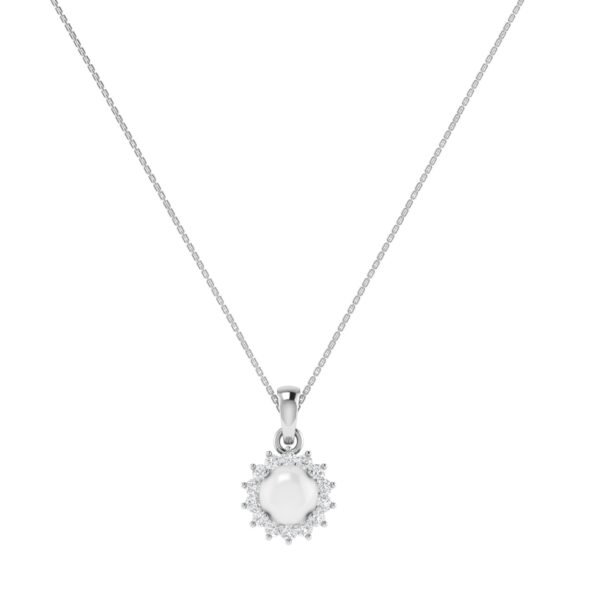 Diana Round Moonstone and Beaming Diamond Pendant in 18K White Gold (1ct)