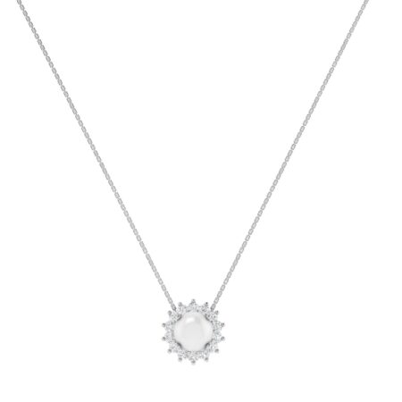 Diana Round Moonstone and Beaming Diamond Necklace in 18K Gold (0.56ct)