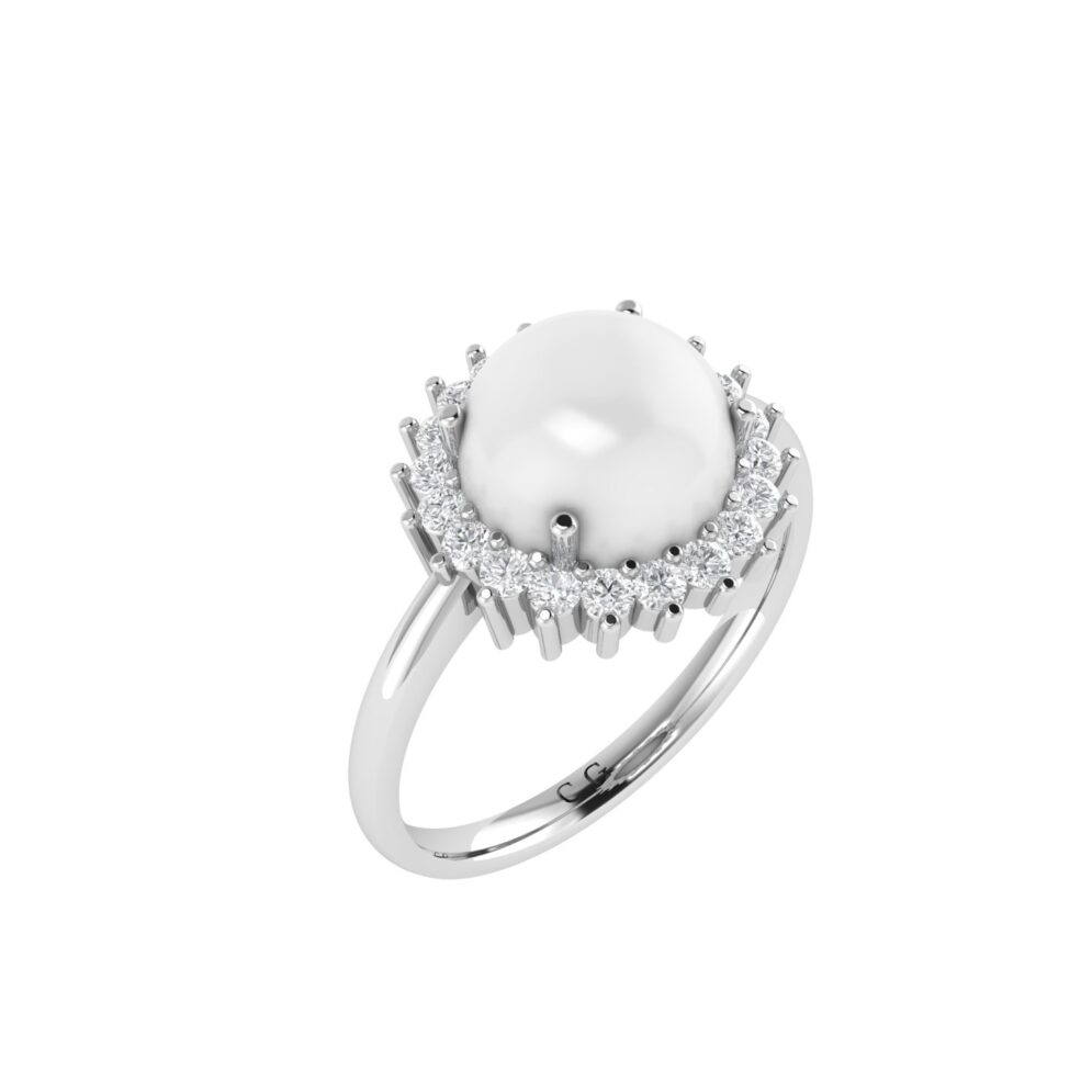 Diana Round Moonstone and Beaming Diamond Ring in 18K Gold (1.55ct)