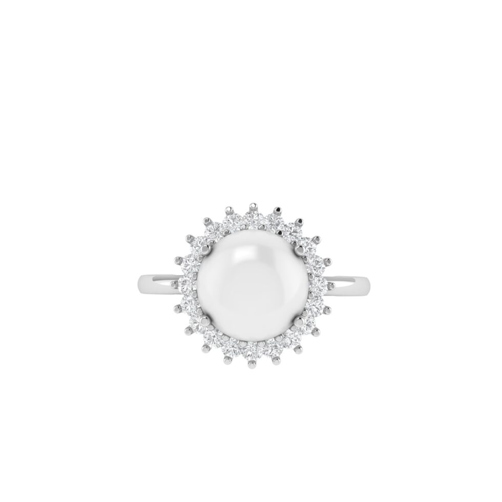 Diana Round Moonstone and Beaming Diamond Ring in 18K Gold (1.55ct)