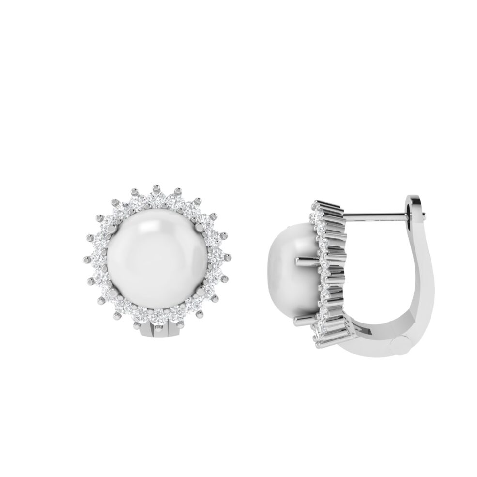 Diana Round Moonstone and Beaming Diamond Earrings in 18K Gold (3.1ct)