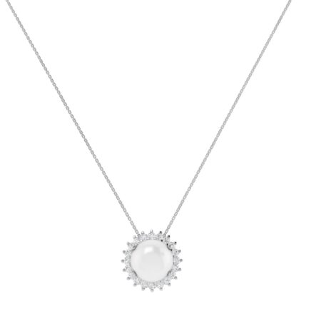 Diana Round Moonstone and Beaming Diamond Necklace in 18K Gold (1.55ct)